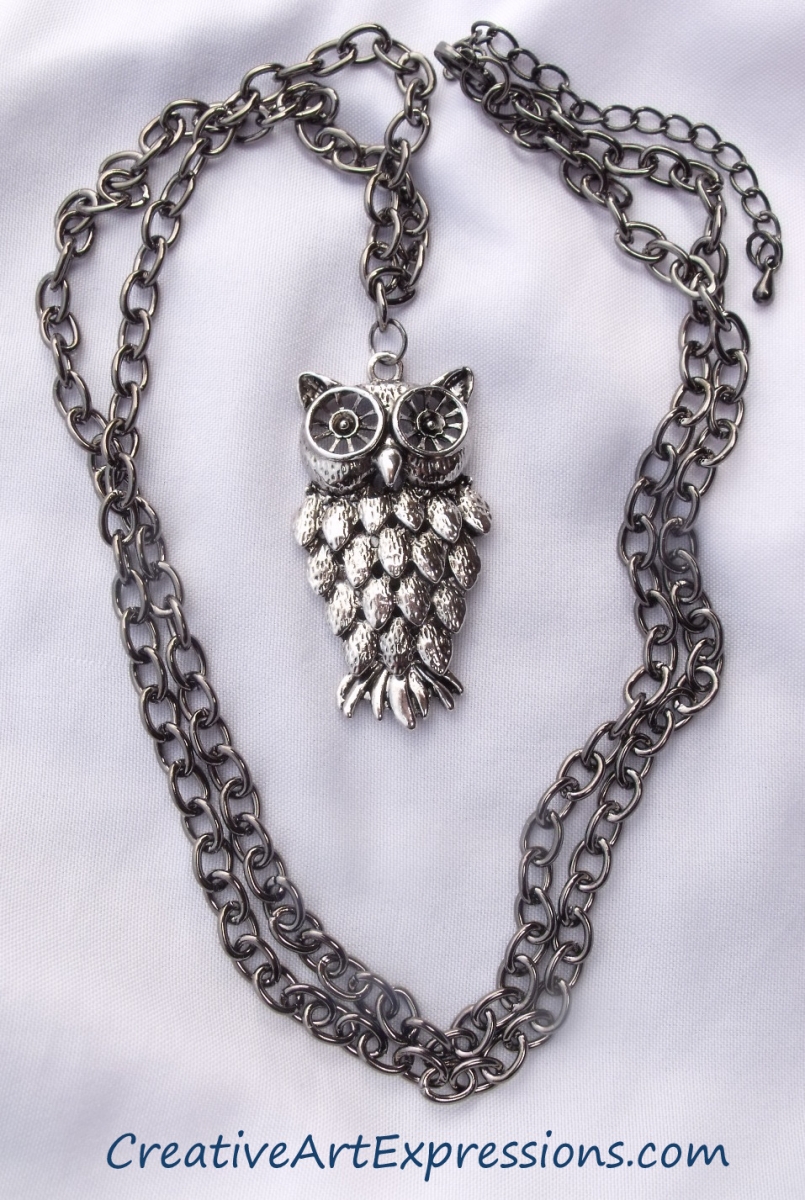 Creative Art Expressions Handmade Antique Silver Owl Necklace Jewelry Design